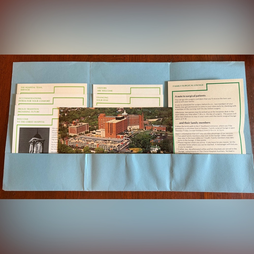 Vintage The Christ Hospital Cincinnati, Ohio admission folder & post card.